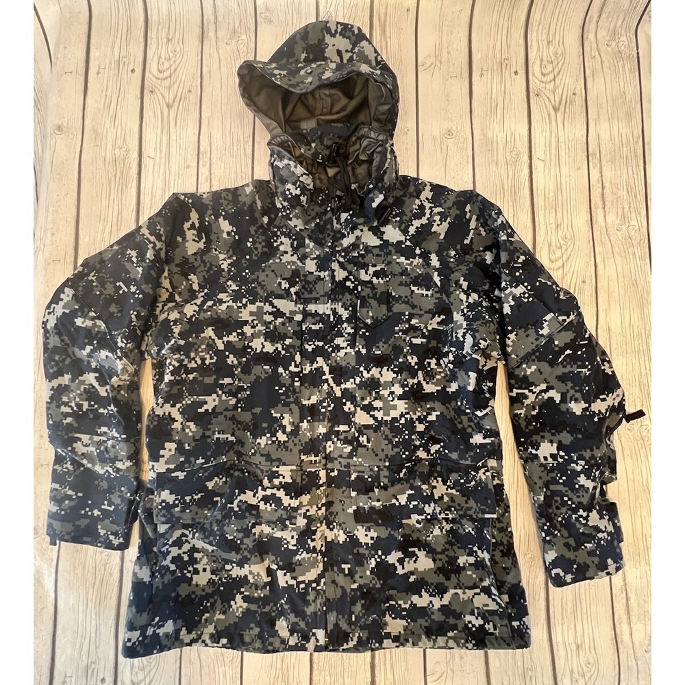 US Navy Jacket Goretex Working Parka Rain Digital Camouflage Hood Small XX Short
